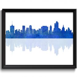 INSTANT DOWNLOAD Tulsa Skyline Oklahoma City Royal Blue Watercolor Cityscape Poster Print Modern Abstract Landscape Art Painting