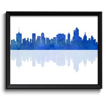 INSTANT DOWNLOAD Tulsa Skyline Oklahoma City Royal Blue Watercolor Cityscape Poster Print Modern Abstract Landscape Art Painting