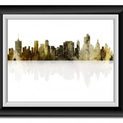 INSTANT DOWNLOAD Tulsa Skyline Oklahoma City Yellow Grey Watercolor Cityscape Poster Print Modern Abstract Landscape Art Painting