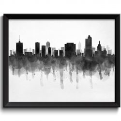 INSTANT DOWNLOAD Tulsa Skyline Oklahoma USA United States Cityscape Art Print Poster Black White Grey Watercolor Painting