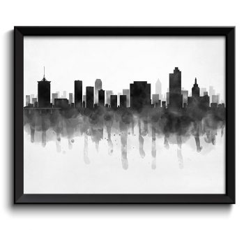 INSTANT DOWNLOAD Tulsa Skyline Oklahoma USA United States Cityscape Art Print Poster Black White Grey Watercolor Painting