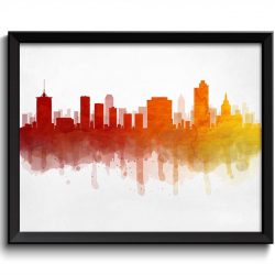 INSTANT DOWNLOAD Tulsa Skyline Oklahoma USA United States Cityscape Art Print Poster Red Orange Yellow Watercolor Painting