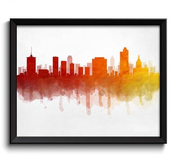 INSTANT DOWNLOAD Tulsa Skyline Oklahoma USA United States Cityscape Art Print Poster Red Orange Yellow Watercolor Painting