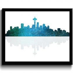 INSTANT DOWNLOAD Turquoise Blue Green Aqua Seattle Skyline Seattle Washington Seattle Wall Art Print Seattle Poster Watercolor Painting