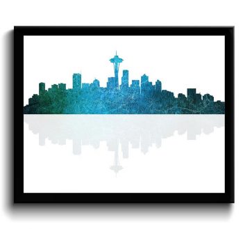 INSTANT DOWNLOAD Turquoise Blue Green Aqua Seattle Skyline Seattle Washington Seattle Wall Art Print Seattle Poster Watercolor Painting