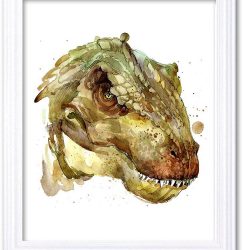 INSTANT DOWNLOAD Tyrannosaurus Watercolor Art Painting Print Poster T-REX Art Dinosaur Painting Head Home Decor Wall Art Child Nursery Art