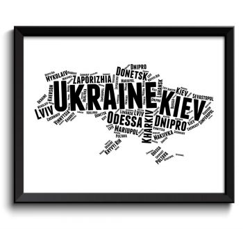 INSTANT DOWNLOAD Ukraine Black White Typography Map Text Word Cloud Poster Print Country Europe Modern Abstract Landscape Art Painting