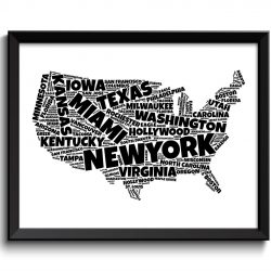 INSTANT DOWNLOAD United States Map Typography Print Text Word Cloud Black White Poster Print USA United States Modern Landscape Wall Art