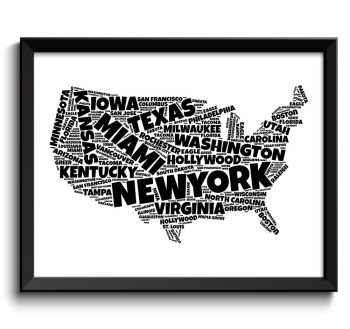 INSTANT DOWNLOAD United States Map Typography Print Text Word Cloud Black White Poster Print USA United States Modern Landscape Wall Art