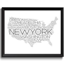 INSTANT DOWNLOAD USA Map Typography Print Text Word Cloud Black White Poster Print United States Modern Landscape Wall Art Painting