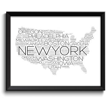 INSTANT DOWNLOAD USA Map Typography Print Text Word Cloud Black White Poster Print United States Modern Landscape Wall Art Painting