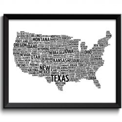 INSTANT DOWNLOAD USA United States Map Typography Print Text Word Cloud Black White Poster Print United States Modern Landscape Wall Art