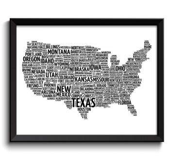 INSTANT DOWNLOAD USA United States Map Typography Print Text Word Cloud Black White Poster Print United States Modern Landscape Wall Art