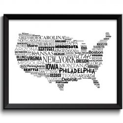 INSTANT DOWNLOAD USA United States Text Map Word Cloud Black White Typography Poster Print Country Modern Landscape Wall Art Painting