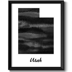 INSTANT DOWNLOAD Utah Map State Watercolor Painting Poster Print USA United States Modern Abstract Landscape Art Black White Grey