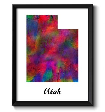 INSTANT DOWNLOAD Utah Map State Watercolor Painting Poster Print USA United States Modern Abstract Landscape Art Colorful Rainbow