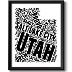 INSTANT DOWNLOAD Utah Map Typography Print Text Word Cloud Black White Poster Print USA United States Modern Landscape Wall Art Painting