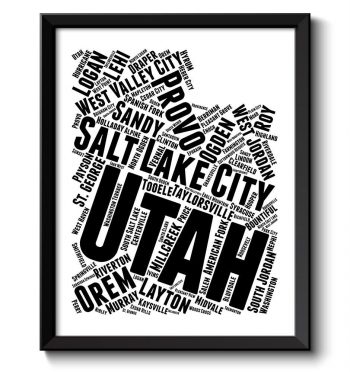 INSTANT DOWNLOAD Utah Map Typography Print Text Word Cloud Black White Poster Print USA United States Modern Landscape Wall Art Painting