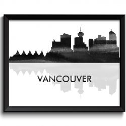 INSTANT DOWNLOAD Vancouver Skyline City Black White Grey Gray Watercolor Painting Cityscape Print British Columbia Canada Landscape Art