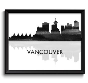 INSTANT DOWNLOAD Vancouver Skyline City Black White Grey Gray Watercolor Painting Cityscape Print British Columbia Canada Landscape Art