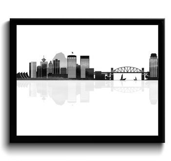 INSTANT DOWNLOAD Vancouver Skyline City Black White Grey Watercolor Cityscape Poster Print British Columbia Canada Abstract Landscape Art