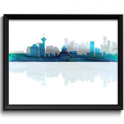 INSTANT DOWNLOAD Vancouver Skyline City Blue Turquoise Navy Grey Watercolor Cityscape Print British Columbia Canada Landscape Art Painting