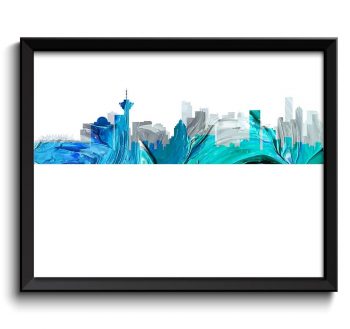 INSTANT DOWNLOAD Vancouver Skyline City Blue Turquoise Teal Grey Watercolor Cityscape Print British Columbia Canada Landscape Art Painting