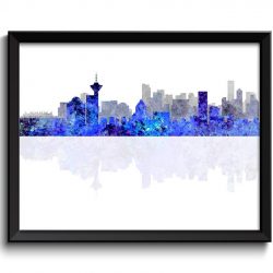 INSTANT DOWNLOAD Vancouver Skyline City Navy Blue Grey Watercolor Cityscape Print British Columbia Canada Abstract Landscape Art Painting