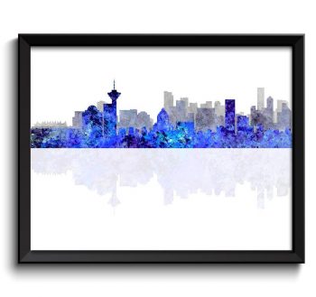 INSTANT DOWNLOAD Vancouver Skyline City Navy Blue Grey Watercolor Cityscape Print British Columbia Canada Abstract Landscape Art Painting