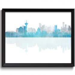 INSTANT DOWNLOAD Vancouver Skyline City Turquoise Sky Blue Grey Watercolor Cityscape Print British Columbia Canada Landscape Art Painting