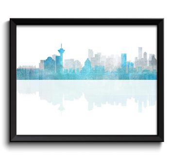 INSTANT DOWNLOAD Vancouver Skyline City Turquoise Sky Blue Grey Watercolor Cityscape Print British Columbia Canada Landscape Art Painting