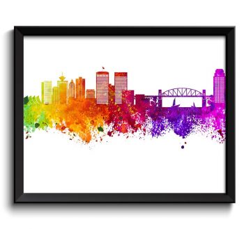 INSTANT DOWNLOAD Vancouver Skyline Cityscape Canada Colorful Watercolor Poster Print Landscape Art Painting Red Purple Pink Yellow Green