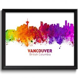 INSTANT DOWNLOAD Vancouver Skyline Cityscape Canada Colorful Watercolor Poster Print Landscape Art Painting Red Purple Pink Yellow Green