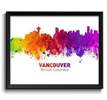 INSTANT DOWNLOAD Vancouver Skyline Cityscape Canada Colorful Watercolor Poster Print Landscape Art Painting Red Purple Pink Yellow Green