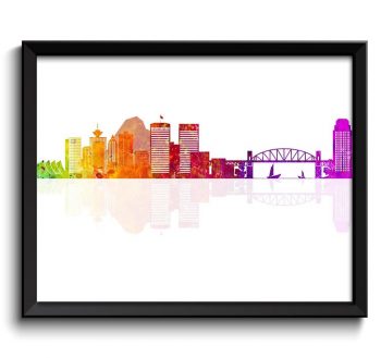 INSTANT DOWNLOAD Vancouver Skyline Painting Art Poster Print Vancouver Wall Decor Wall Art Colorful Rainbow Canada City Map Home Decor