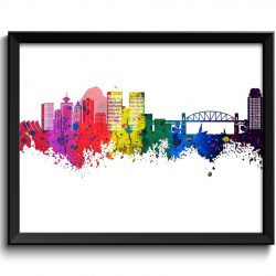 INSTANT DOWNLOAD Vancouver Skyline Painting Poster Print Wall Decor Wall Art Green Yellow Pink Red Purple Pink Orange Blue Canada City