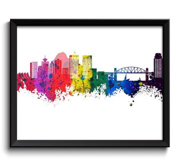 INSTANT DOWNLOAD Vancouver Skyline Painting Poster Print Wall Decor Wall Art Green Yellow Pink Red Purple Pink Orange Blue Canada City