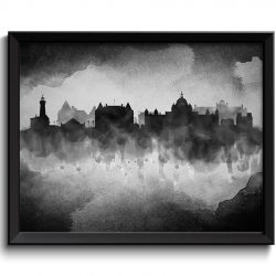 INSTANT DOWNLOAD Victoria Black White Grey Skyline BC British Columbia Canada Cityscape Art Print Poster Watercolor Painting