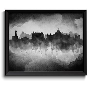 INSTANT DOWNLOAD Victoria Black White Grey Skyline BC British Columbia Canada Cityscape Art Print Poster Watercolor Painting