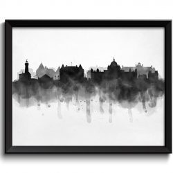 INSTANT DOWNLOAD Victoria Skyline BC British Columbia Canada Cityscape Art Print Poster Black White Grey Watercolor Painting