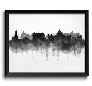 INSTANT DOWNLOAD Victoria Skyline BC British Columbia Canada Cityscape Art Print Poster Black White Grey Watercolor Painting