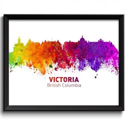 INSTANT DOWNLOAD Victoria Skyline City Cityscape Canada Colorful Watercolor Poster Print Landscape Art Painting Red Purple Pink Yellow Green