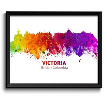 INSTANT DOWNLOAD Victoria Skyline City Cityscape Canada Colorful Watercolor Poster Print Landscape Art Painting Red Purple Pink Yellow Green