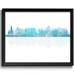 INSTANT DOWNLOAD Victoria Skyline City Sky Blue Grey Gray Watercolor Cityscape Print British Columbia Abstract Landscape Art Painting