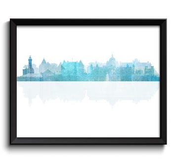 INSTANT DOWNLOAD Victoria Skyline City Sky Blue Grey Gray Watercolor Cityscape Print British Columbia Abstract Landscape Art Painting