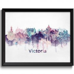 INSTANT DOWNLOAD Victoria Turquoise Blue Pink Purple Skyline BC British Columbia Canada Cityscape Art Print Poster Watercolor Painting