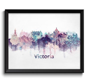 INSTANT DOWNLOAD Victoria Turquoise Blue Pink Purple Skyline BC British Columbia Canada Cityscape Art Print Poster Watercolor Painting