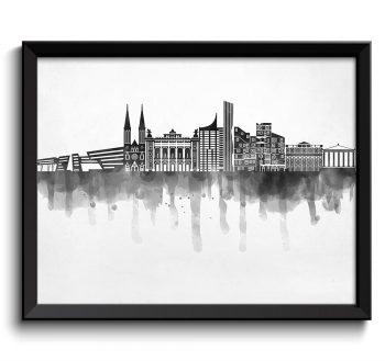 INSTANT DOWNLOAD Vienna Skyline City Black White Grey Cityscape Austria Europe Famous Landmarks Poster Print Abstract Landscape Art Painting