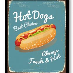 INSTANT DOWNLOAD Vintage Hot Dogs Always Hot & Fresh Art Print - Blue Beige Red White home Kitchen Fun Wall Decor Restaurant Retro Poster Ad