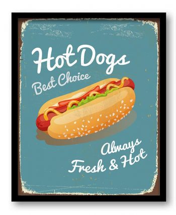 INSTANT DOWNLOAD Vintage Hot Dogs Always Hot & Fresh Art Print - Blue Beige Red White home Kitchen Fun Wall Decor Restaurant Retro Poster Ad